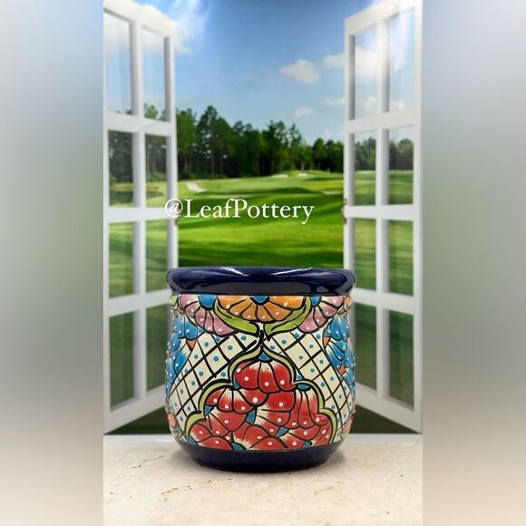 Vibrant Talavera Planter with Drainage Hole | Hand-Painted Mexican Ceramic Pot - Picture 5 of 13